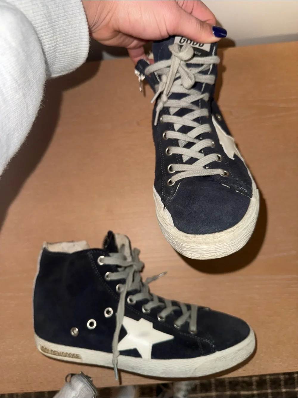 Golden Goose Navy High-Top Sneakers with White Star Accents